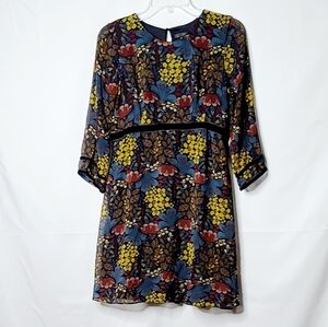 Zara floral print sheer 3/4 sleeve flowy dress sz S